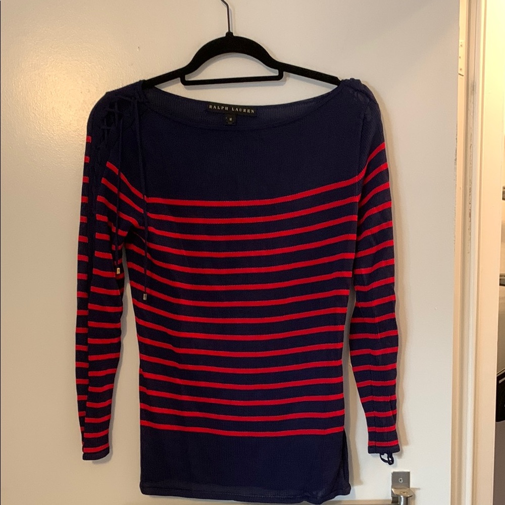 Ralph Lauren Navy and Red Striped Sweater